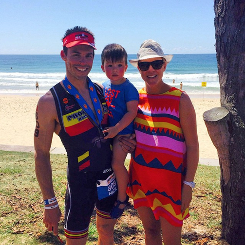 Nick with his wife Fiona and son Ned at Sunshine Coast Ironman 70.3.